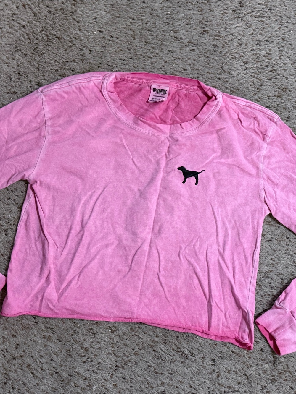 VS PINK Cropped Long Sleeve Logo Tee - Acid Wash Pink XS